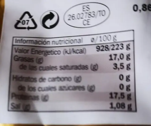 Pollo asado nutrition facts table