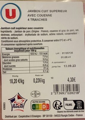 Jambon cuit superieur avec couenne