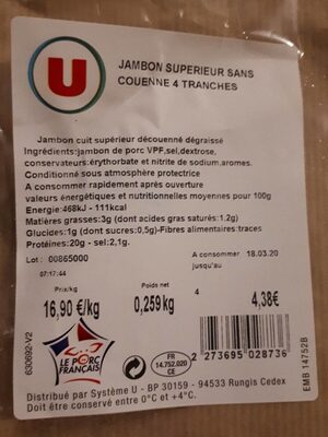 Jambon supérieur sans couenne