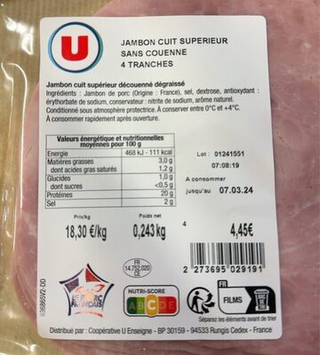 Jambon cuit superieur sans couenne