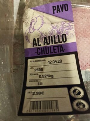 Chuleta de pavo al ajillo front packaging