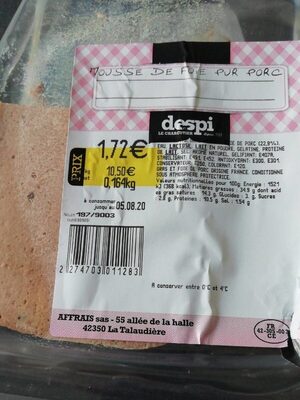 Mousse de foie pur porc front packaging