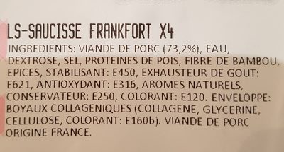 Saucisses Frankfort ingredients label