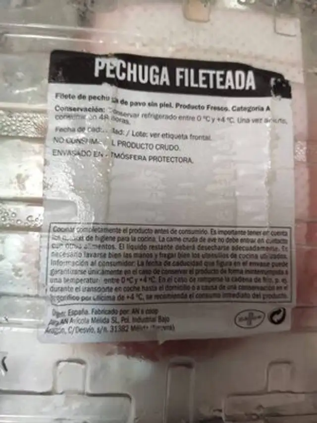 Pechuga de pavo fileteada nutrition facts table