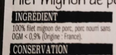 Filet mignon de porc ingredients label