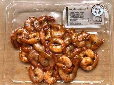 Queues de crevettes decortiquées cuites Piment Espelette front packaging