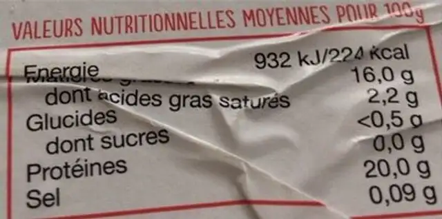 Filet de saumon nutrition facts table