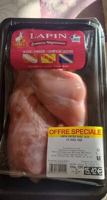Lapin entier avec tête et avec foie