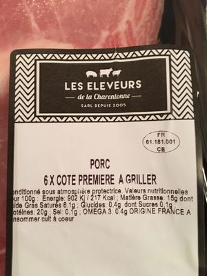 Cotes premieres ingredients label