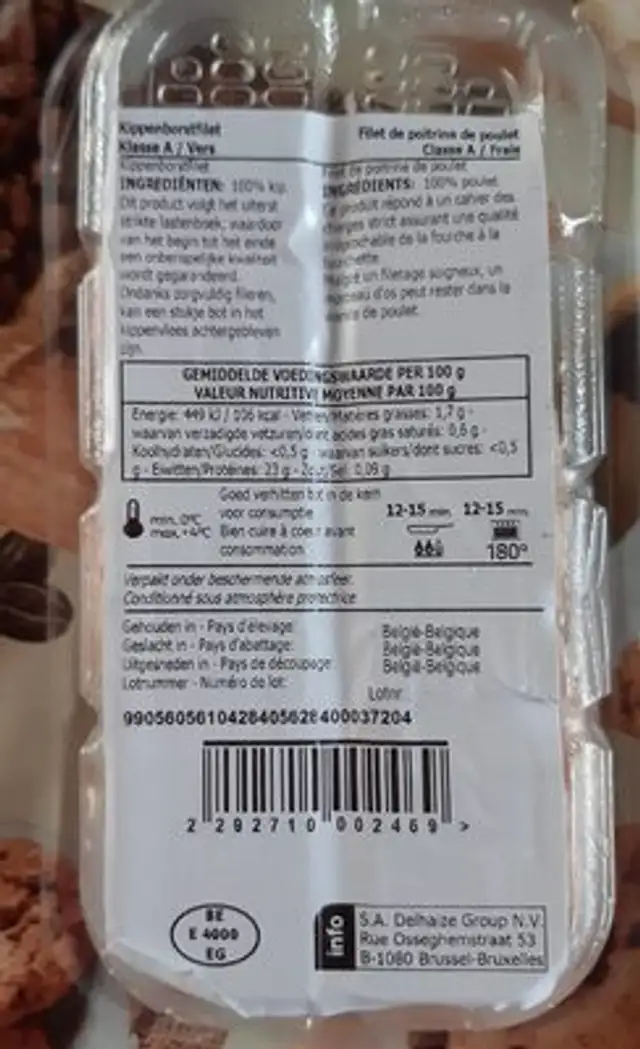 Blanc de poulet nutrition facts table