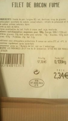 Filet de bacon fumé front packaging