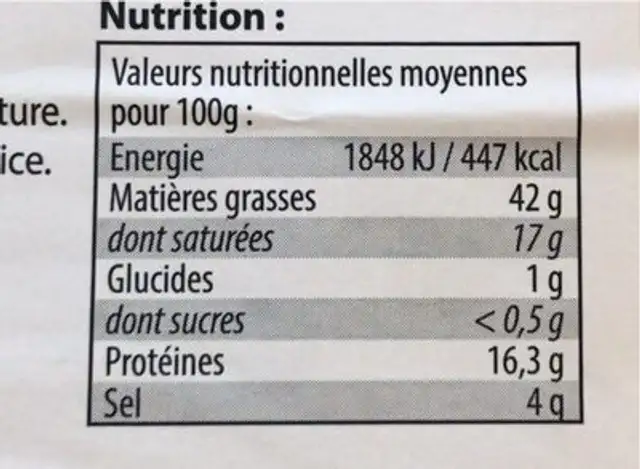 Salami danois fumé nutrition facts table