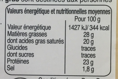 Gouda (28% MG) nutrition facts table