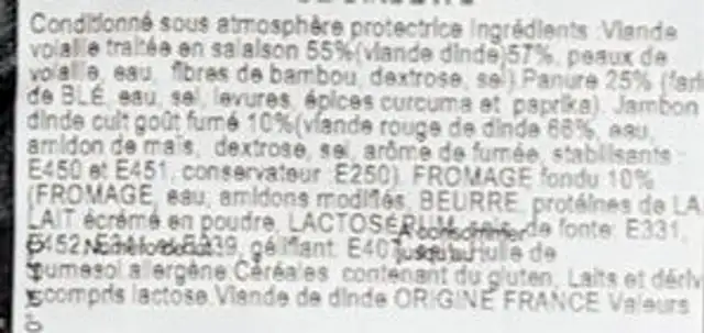 Cordon bleu de dinde ingredients label