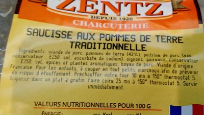Saucisses aux pommes de terre ingredients label