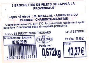 5 Brochettes de filets de lapin à la provençale ingredients label