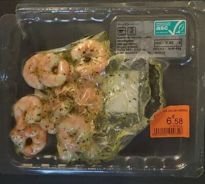 Queues de crevettes cuites décortiquées ASC aux herbes