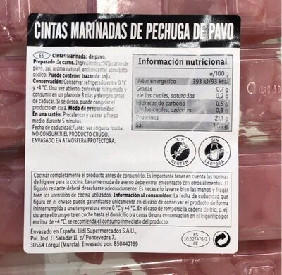 Cintas marinadas de pechuga de pavo