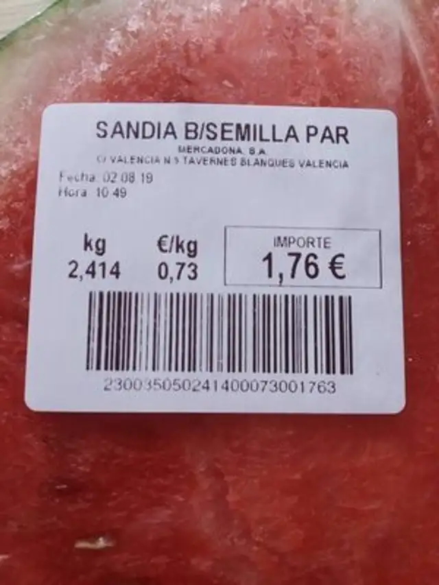Sandía nutrition facts table