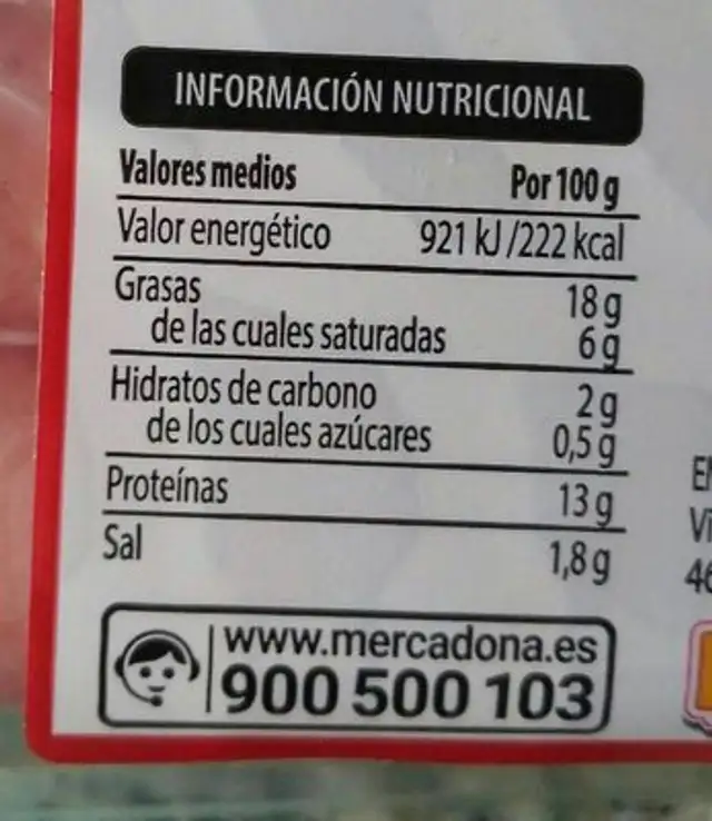 Longaniza fresca nutrition facts table