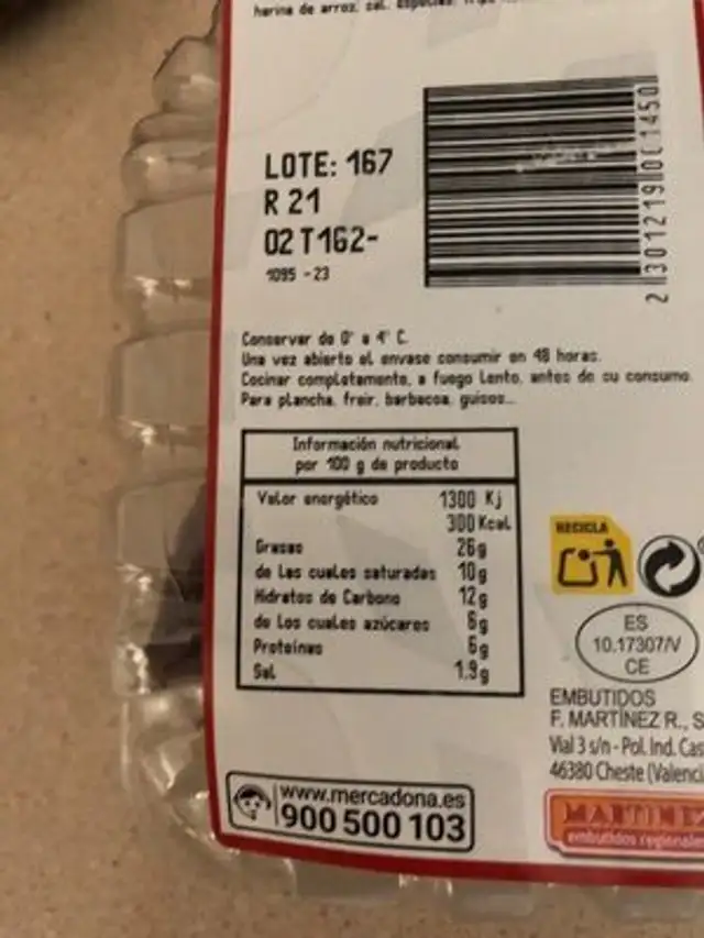 Unknown nutrition facts table