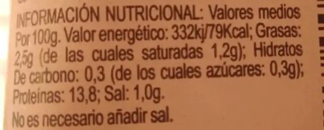 Solomillo de cerdo marinado nutrition facts table