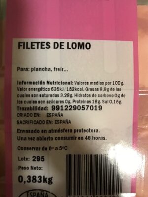 Filetes de lomo nutrition facts table