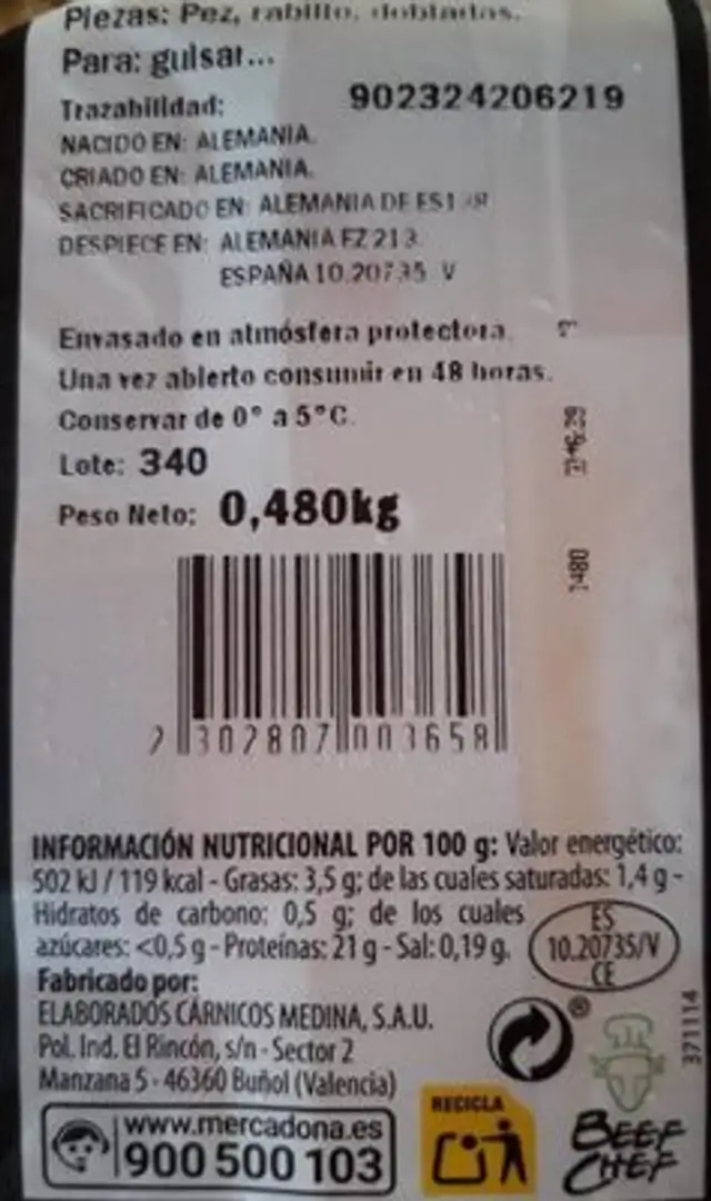 Vacuno a tacos nutrition facts table