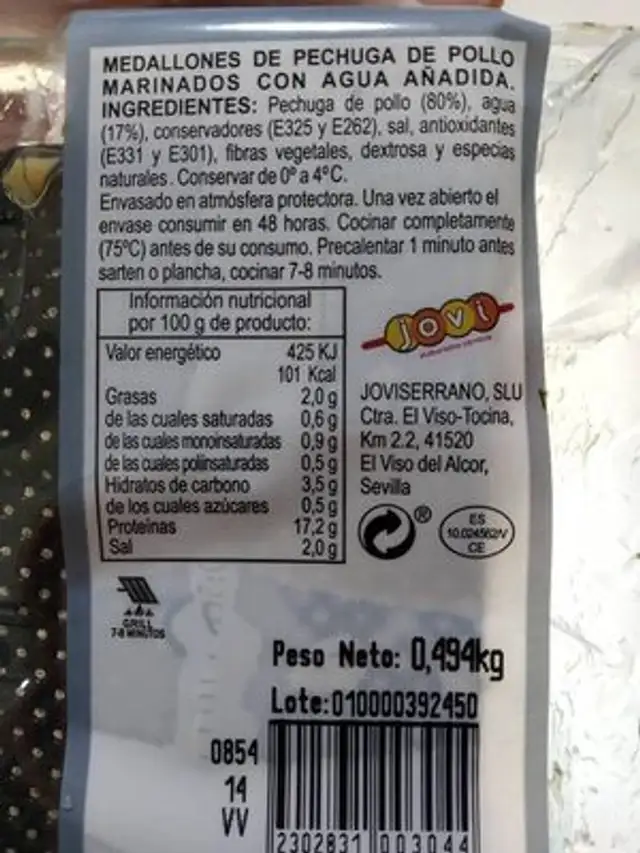Unknown nutrition facts table