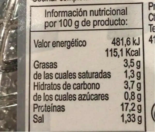 Chuleta Ajillo nutrition facts table