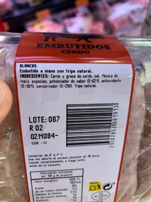Blancos de cerdo ingredients label