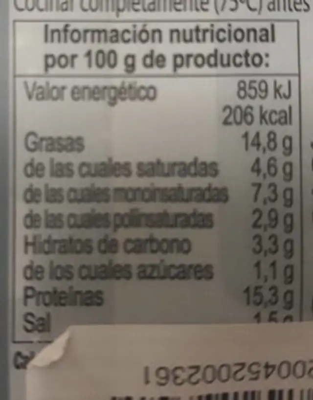 Contramuslo marinado de pollo con piel nutrition facts table