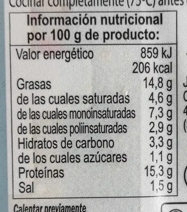 Contramuslo marinado de pollo con piel nutrition facts table