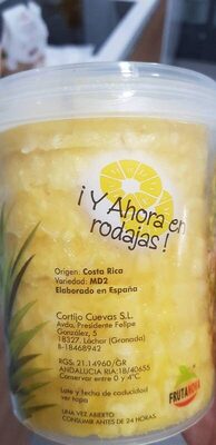 Piña Natural ingredients label