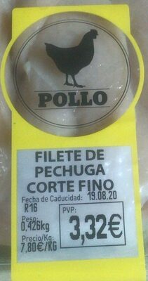 Filete de pechuga de pollo corte fino front packaging