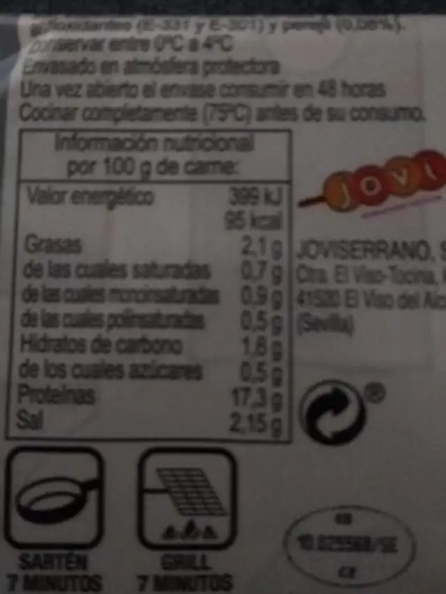 Pincho amarillo con perejil nutrition facts table