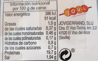 Pincho de pollo nutrition facts table