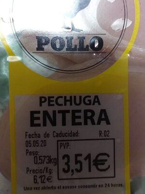 Pechuga pollo entera front packaging