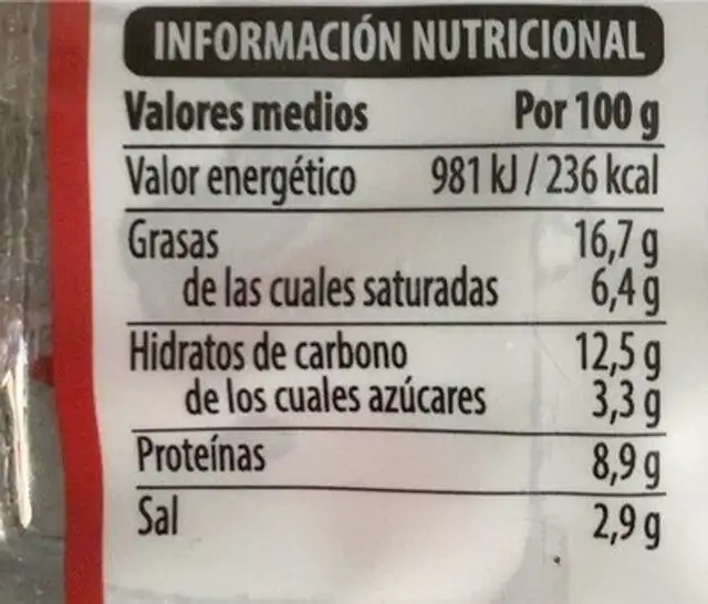 Morcilla de cebolla dulce nutrition facts table