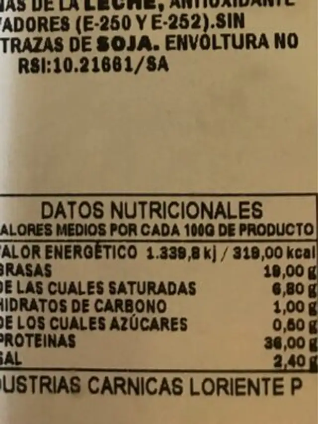 Lomo cebo iberico nutrition facts table