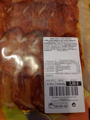 Lomo de cebo ibérico nutrition facts table