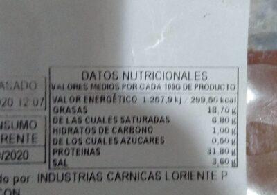 Serrano a cuchillo nutrition facts table