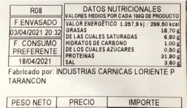 Tacos jamón reserva nutrition facts table
