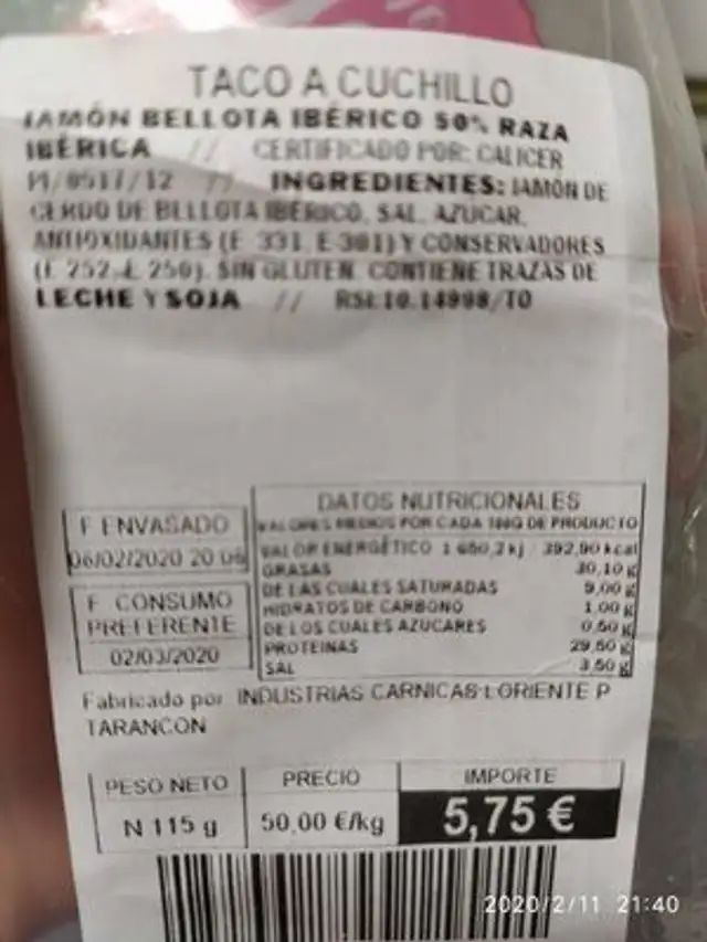 Taco a cuchillo nutrition facts table