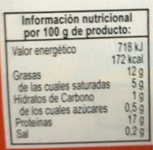 Filete 1ª B nutrition facts table