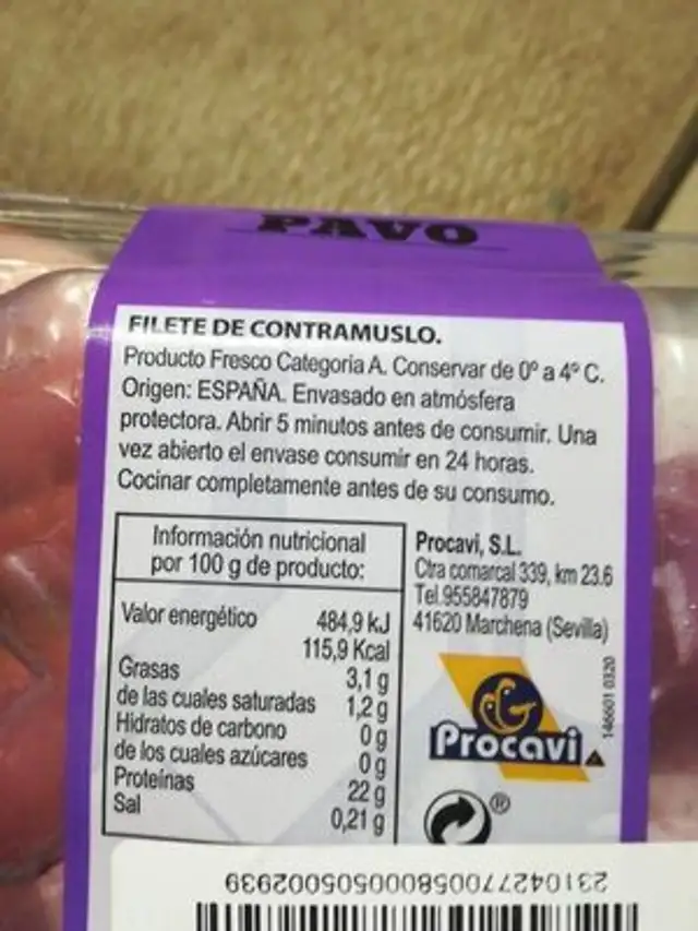 Filete contramuslo nutrition facts table