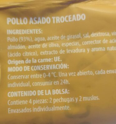 Pollo troceado asado front packaging
