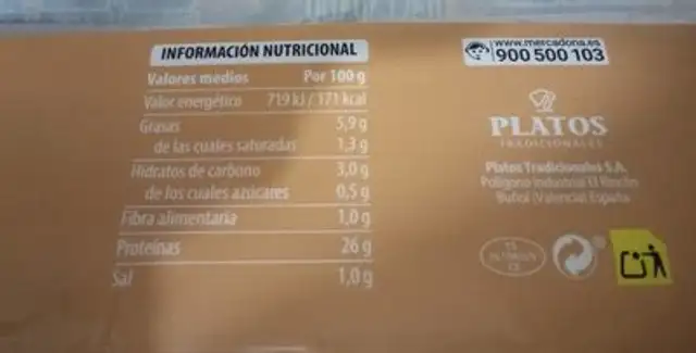 Pollo asado troceado nutrition facts table