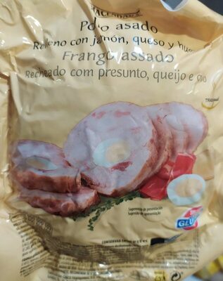 Pollo asado relleno con jamón, queso, y huevo