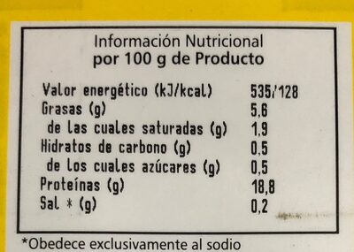 Pollo entero troceado nutrition facts table
